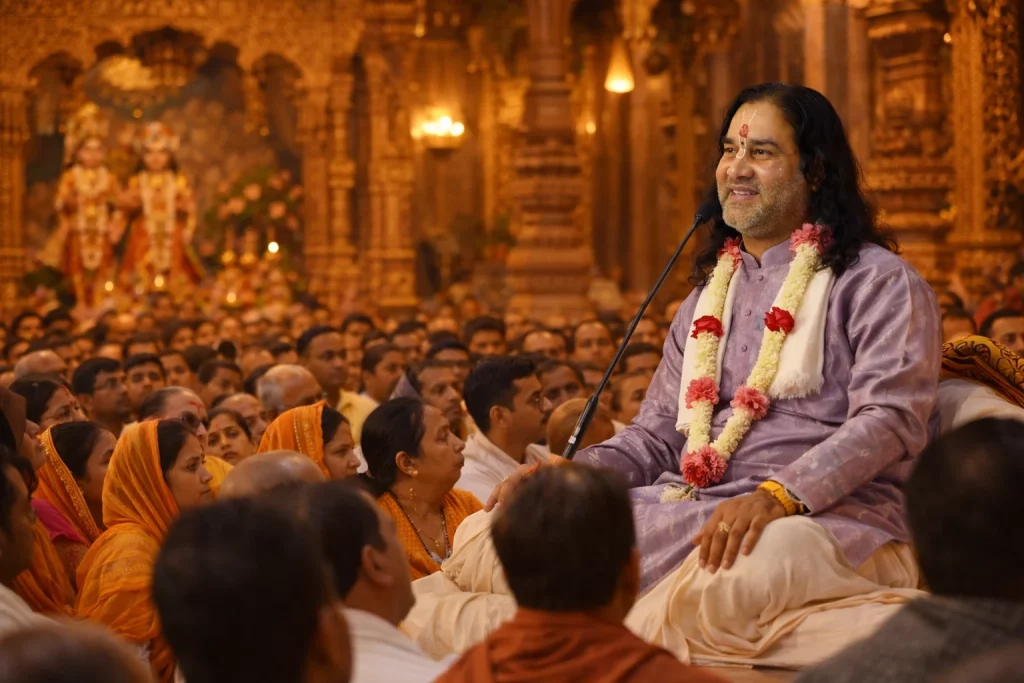 Markandeya Purana Katha Fifth Day in Vrindavan by Devkinandan Thakur Ji Maharaj with devotees